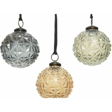 Coloured Glass Ridge Bauble Mix 
