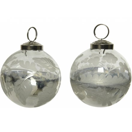 White Floral Print Glass Bauble Mix 