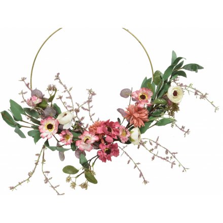 Frosted Floral Half Wreath, 50cm 