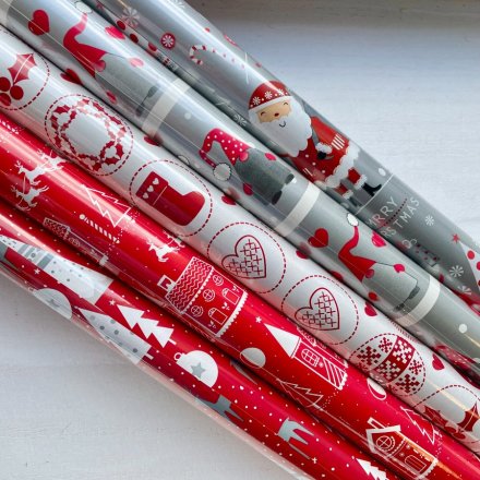 Christmas Wrapping Paper, Red/White/Silver