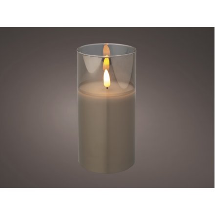 LED Glass Candle, 15.5cm 