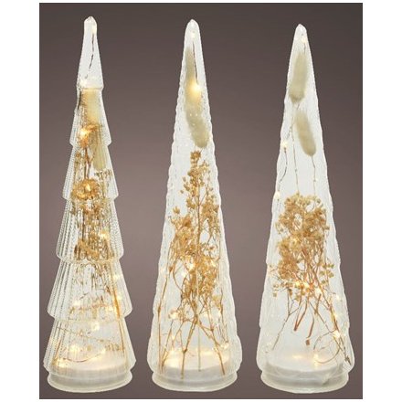 LED Trees With Pampas, 35cm 