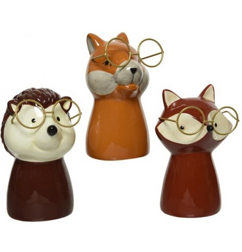 An assortment of woodland critters with golden glasses 