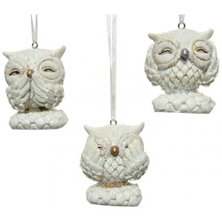 Posed White and Glitter Owl Hangers 