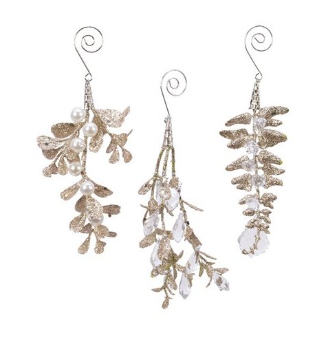 An assortment of hanging glitter leaf garlands with added spiral hooks and stunning acrylic gems to feature 
