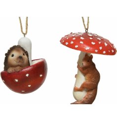 An adorable mix of little woodland critters inside and under toadstool mushrooms! 