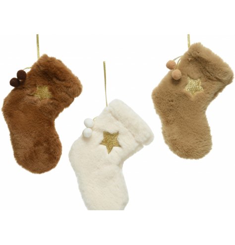 An assortment of faux fur covered stockings, perfect for placing in any Christmas Tree! 