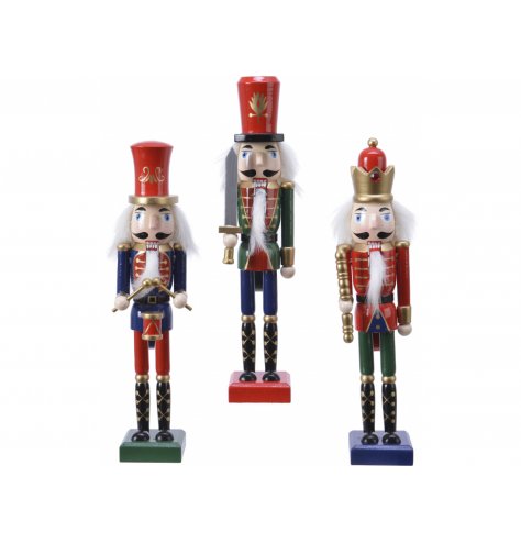An assortment of Traditional inspired standing Nutcracker figures, complete with all the festive trimmings 