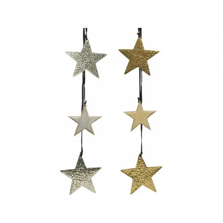 Hanging Hammered Star Decorations, 44cm 