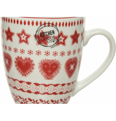 Sure to add a Christmassy feel to your table settings at Christmas! A red and white patterned mug with a Christmas charm