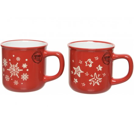 Festive Red Christmas Mugs, 9cm 
