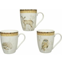 A gorgeous mix of Ceramic Mugs, each featuring a woodland scene illustration