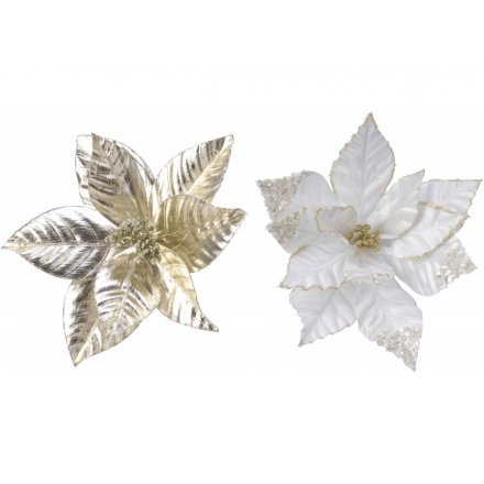 Poinsettia Flower Clip, White and Gold 
