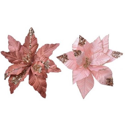 Pink Poinsettia Clips, 24cm 