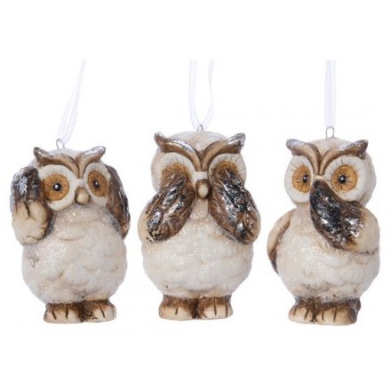 Glittery Owl Hangers, 8cm 