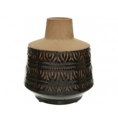  An Earthen inspired decorative vase, set with an embossed decal and terracotta colouring 