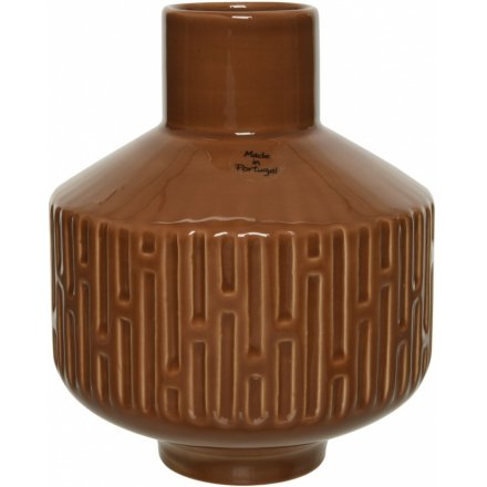 Terracotta Toned Structured Vase, 18cm 