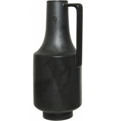 An alternative themed decorative vase, featuring a bold Anthracite colouring and striking shape with handle feature 
