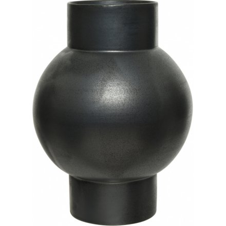 Matt Black Shaped Vase, 30cm 