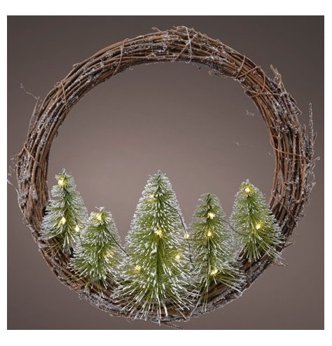 A large willow based wreath complete with tree decals and illuminating LED Lights 