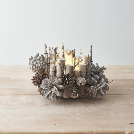Silver Pinecone Candle Holder, 18cm 