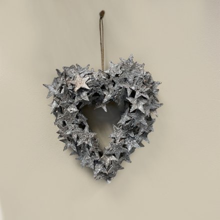 Birch Bark Star Heart Wreath, 25cm 