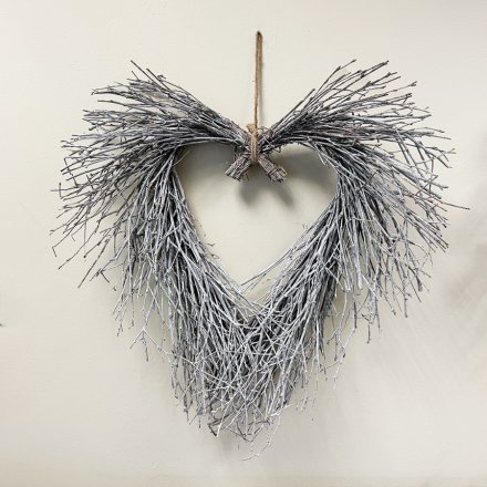 White Washed Twig Heart Wreath, 60cm  