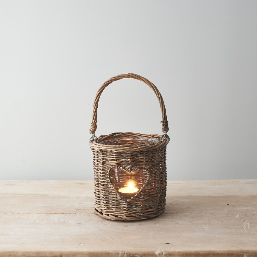 PL040743 Woven Wicker Heart Lantern, 27cm Large Everyday / Candle