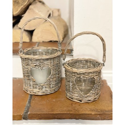 Woven Wicker Heart Lantern, 24.5cm   A woven wicker candle lantern set with a shaped heart central window and added hand