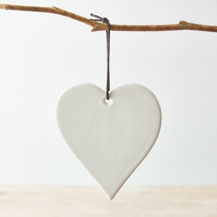 Hanging White Ceramic Heart, 8cm 