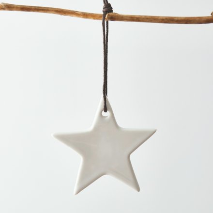 Hanging White Ceramic Star, 7.5cm 