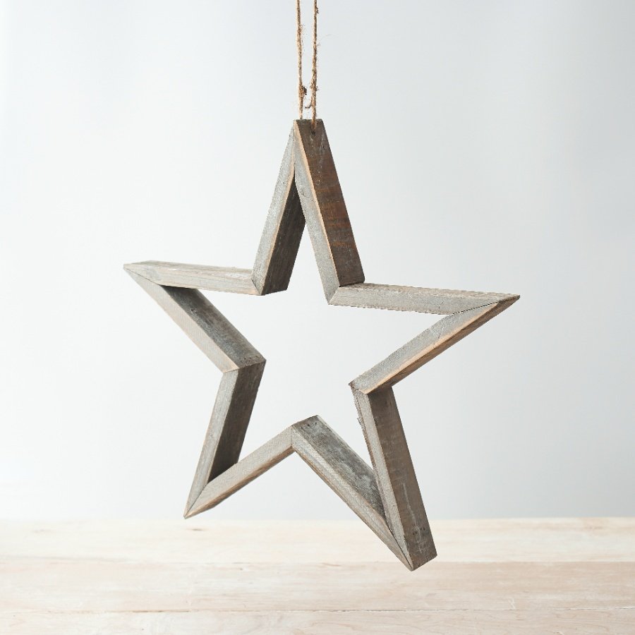 35cm Grey Hanging Wooden Star | 54150 | Christmas / Hanging Decorations ...