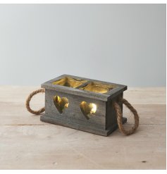  A grey wash painted wooden candle holder tray set with a 2 space inner for candles 