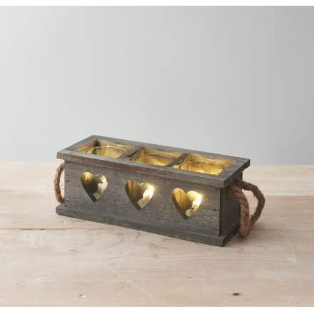 Grey Wooden Candle Holder Tray, 21cm 