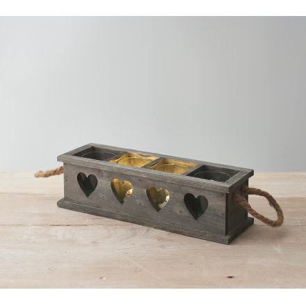 Grey Square Wooden Heart Tray, 26cm 