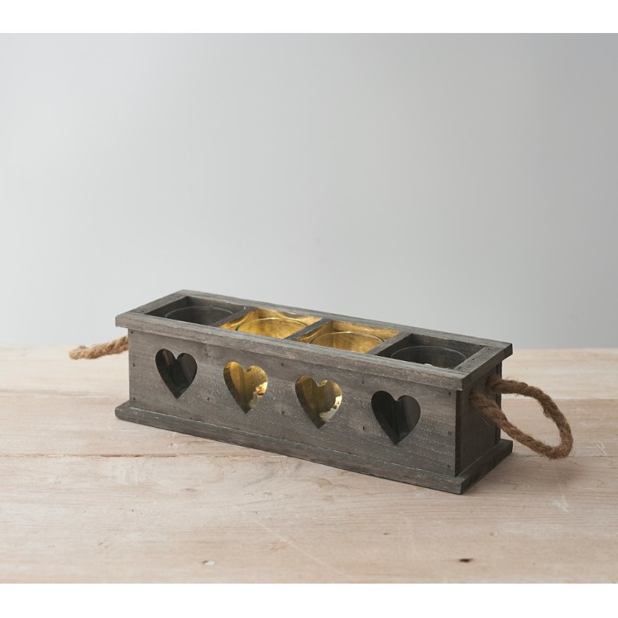 Grey Wooden Candle Holder Tray, 26cm 