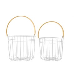 Round Metal Basket With Bamboo Handle 