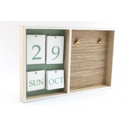 Green Leaf Wooden Memo and Calendar Board, 36cm 