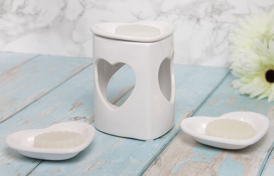 LP47773 / White Heart Wax Burner Dish Set 54204 Homeware / Oil