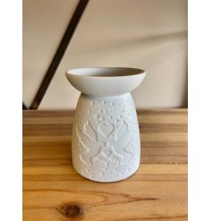A white ceramic based tlight holder complete with an embossed Love Bird decal