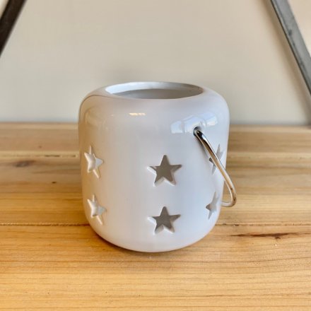 8cm Star Cut Lantern, White 