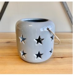  A sweet and simple little grey T-light holder set with cut star decals 