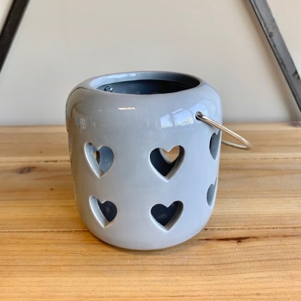10cm Heart Cut Lantern, Grey 