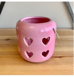  A sweet and simple little pink tlight holder set with cut heart decals 
