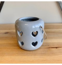  A sweet and simple little grey tlight holder set with cut heart decals 
