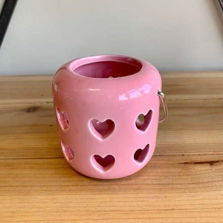 8cm Heart Cut Lantern, Pink 