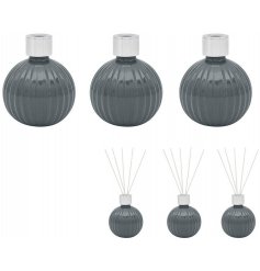 Sure to provide a delightful scent within any home space, A set of 3 bulb diffusers in a sleek grey hue with silver acce