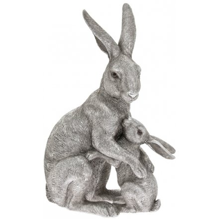 Silver Art Hare & Baby Ornament, 31cm