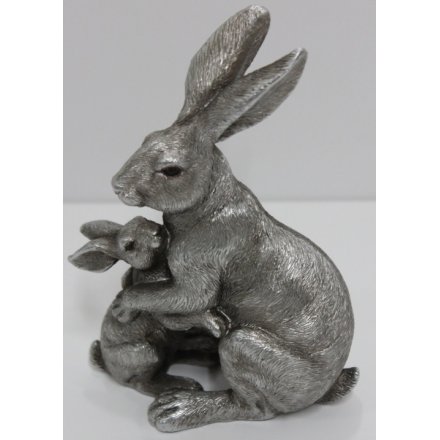 Reflections Silver Hare and Baby, 14cm