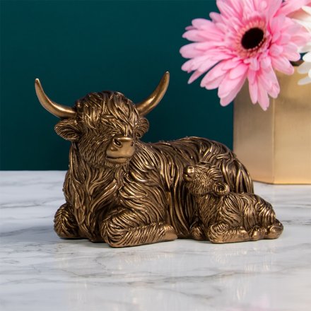 Bronzed Highland Cow & Calf, 11cm